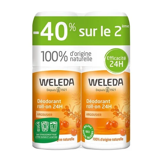Weleda Déodorant 24 Heures Argousier Roll On 2X50ml