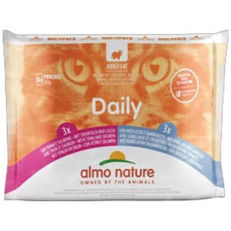Almo Nature Daily Menu Gatto Multipack Tonno Salmone E Merluzzo Gamberetti - 6 Bustine Da 70Gr.