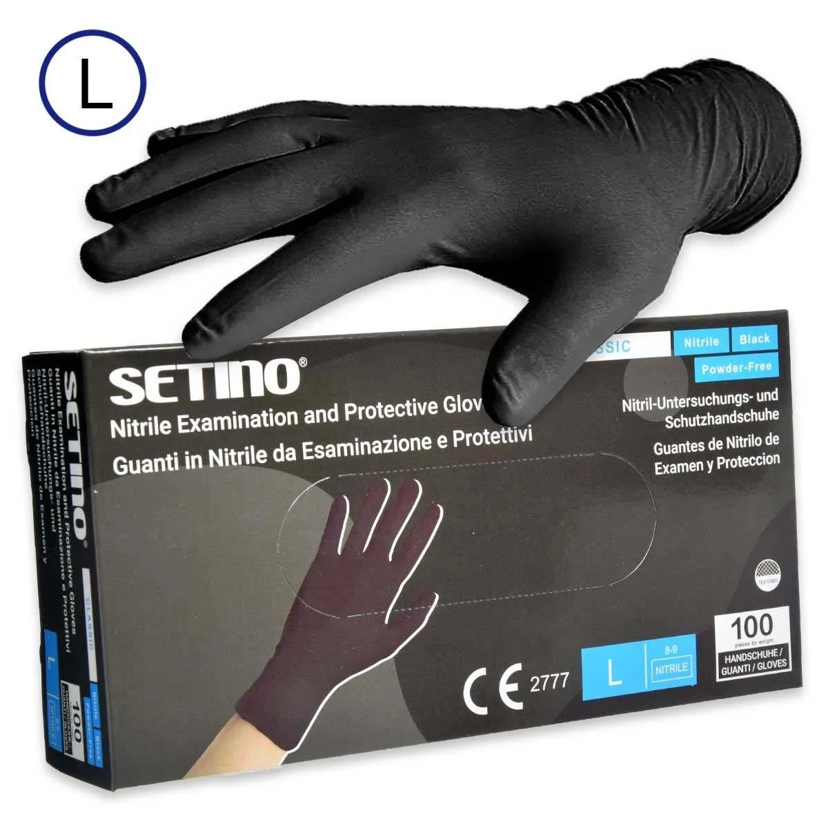Guanti nitrile senza polvere 100 pezzi mis.l setino 3,5 gr nero