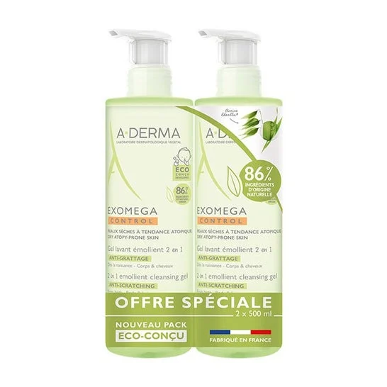 Duo Exomega Control Gel detergente 2 in 1 per capelli e corpo 2 X 500Ml