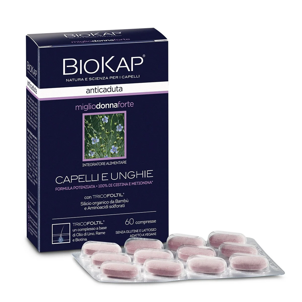 BIOKAP Anticaduta – Integratore Alimentare Capelli e Unghie 60 cps Donna