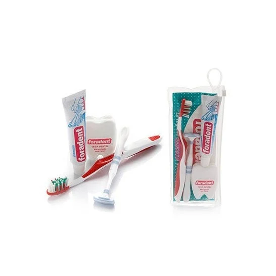 Kit dentistico adulto per adulti Foradent 1 spazzolino + dentifricio 25ml + filo interdentale 5m + 1 pulitore per la lingua