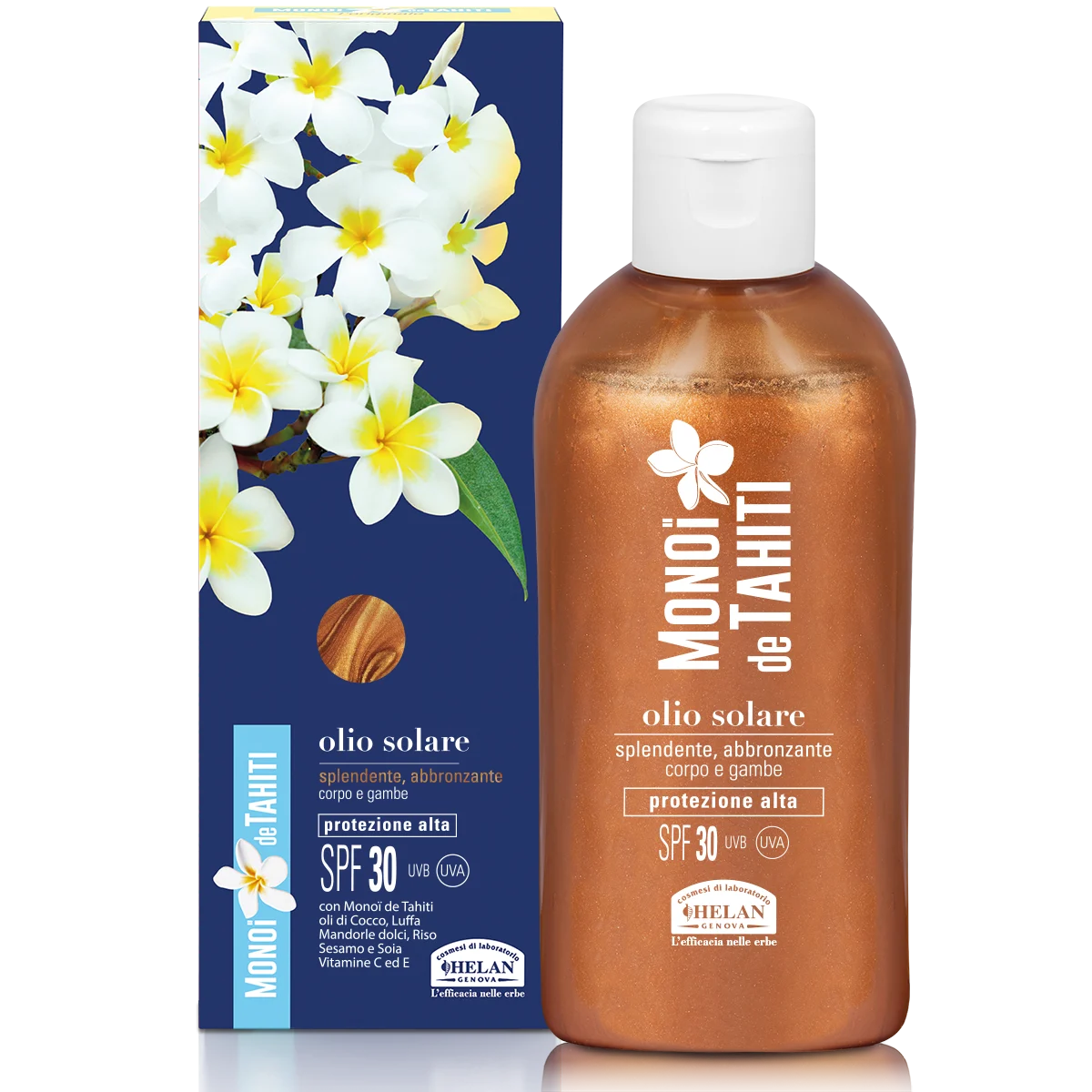 HELAN Monoi de Tahiti – Olio Solare Splendente Abbronzante Corpo e Gambe SPF 30