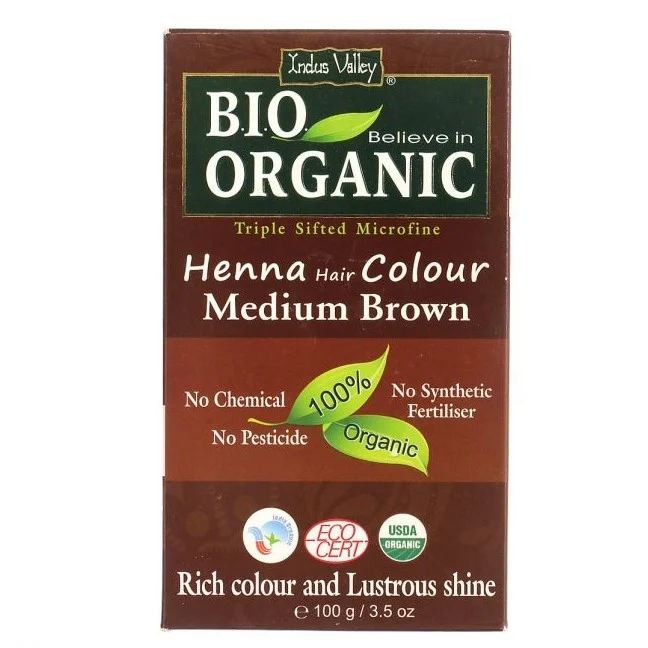 INDUS VALLEY Henna Hair Colour Medium Brown – Tinta Biologica Naturale Castano Medio