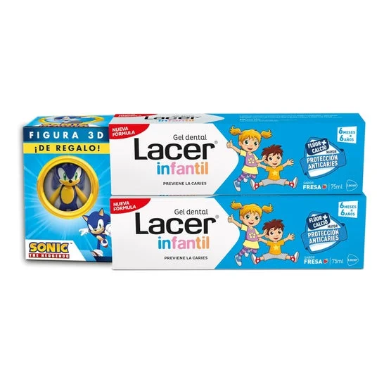 Lacer Pack Gel Dental Infantil Fresa 2x75ml + Figura 3D Sonic