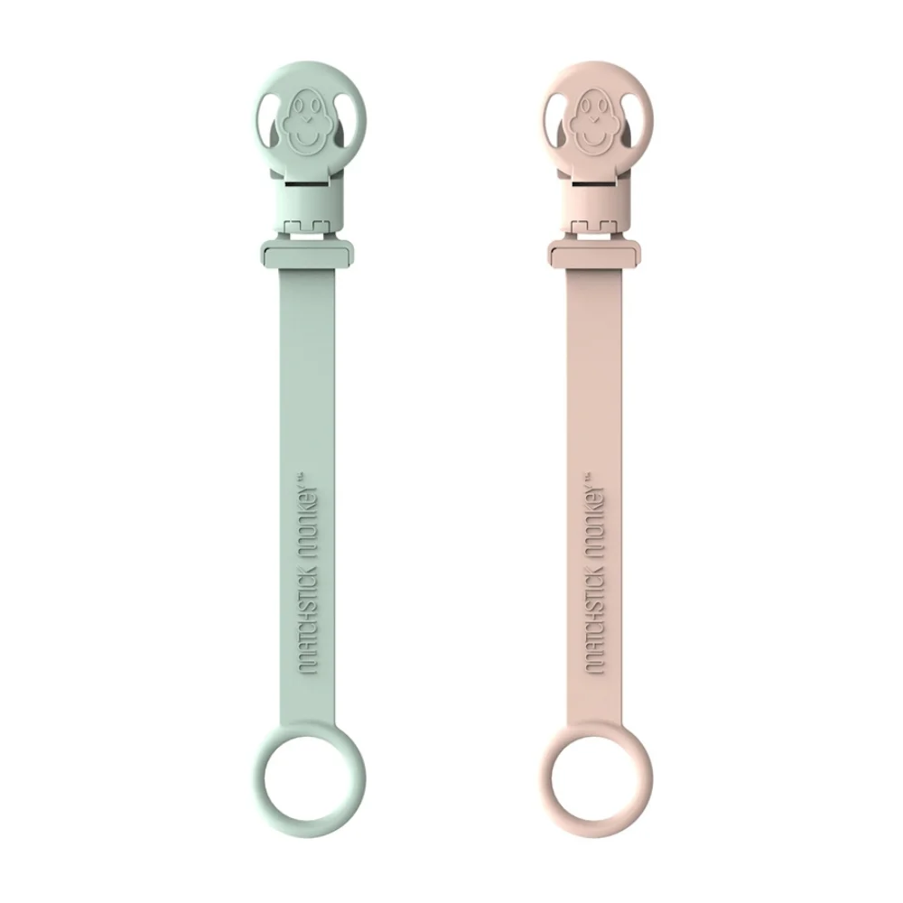 Matchstick Scimmia fermaglio per ciuccio verde menta e rosa polveroso 2 pezzi