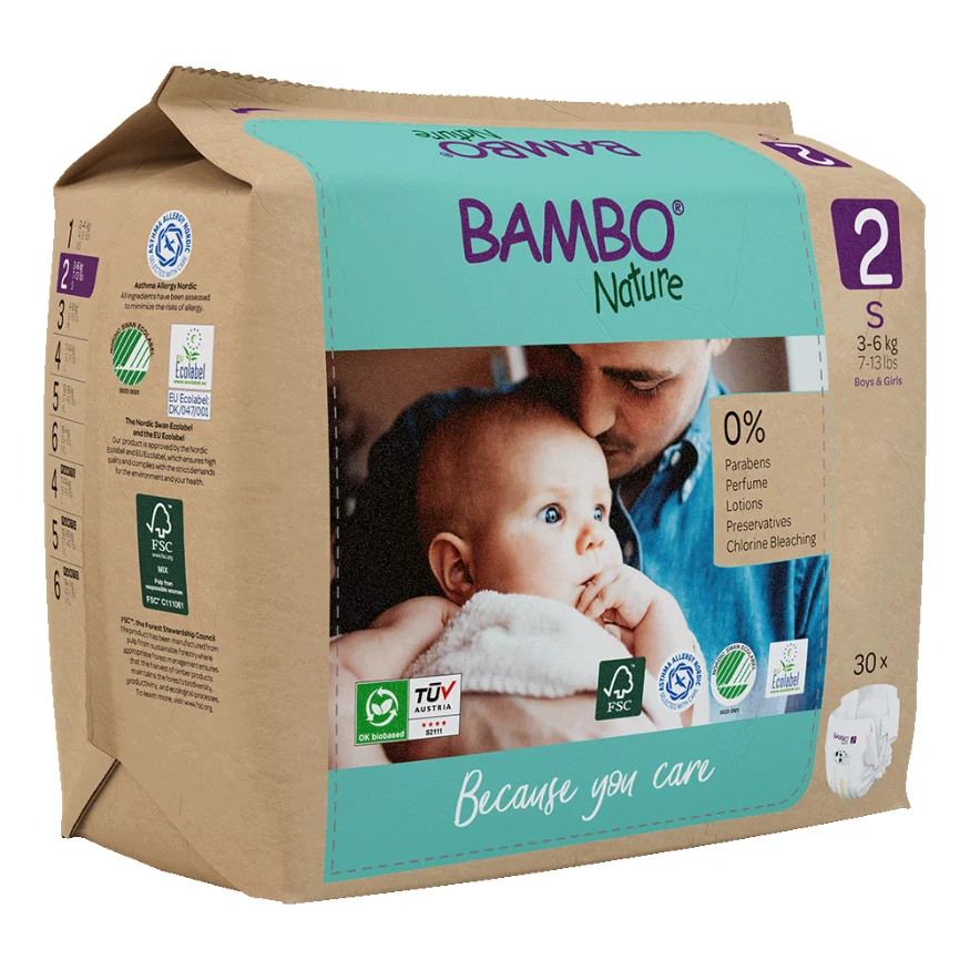 Bambo Natura Pannolini S Taglia 2 da 3 a 6 kg x30