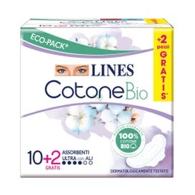 Lines Cotone Bio Assorbenti Ultra con Ali 12 Unità