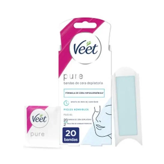 Veet Pure Bandas de Cera Depilatoria Facial Piel Sensible 20uds