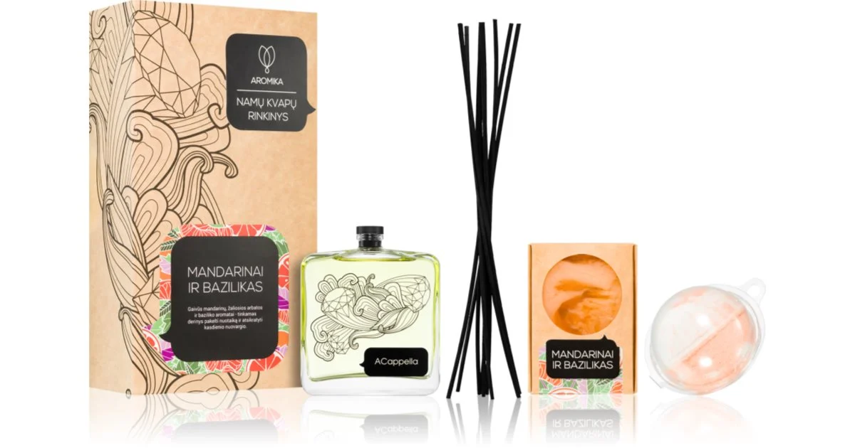 ACappella Mandarin and Basil confezione regalo diffusore di aromi con ricarica 100 ml + sapone detergente solido per le mani 100 g + bomba da bagno 125 g
