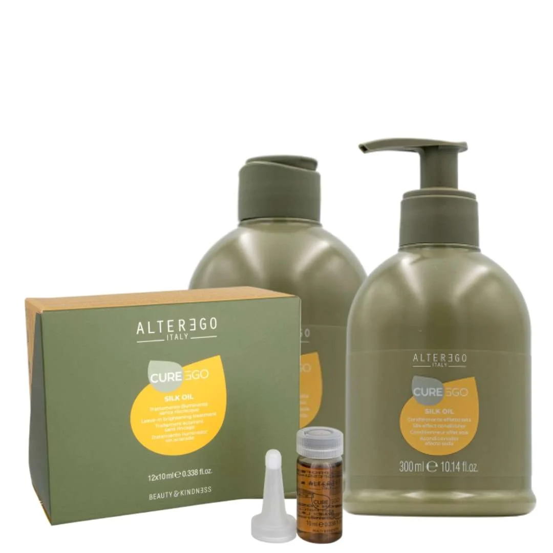EGOLINE CUREEGO SILK OIL SHAMPOO 300 ML + CONDITIONING CREAM 300 ML + CUREEGO SILK OIL 12×10 ML
