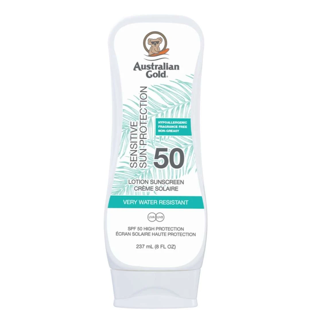 AUSTRALIAN GOLD LOTION SUNSCREEN SENSITIVE SUN PROTECTION PELLI SENSIBILI E BAMBINI SPF 50 237 ML.