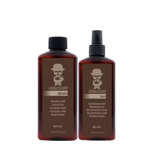 KIT STYLING NATURALE UOMO – AGLIANICO – GEL NO GEL 150ML + SOAVE – SPRAY IDRATANTE PER CAPELLI 150ML