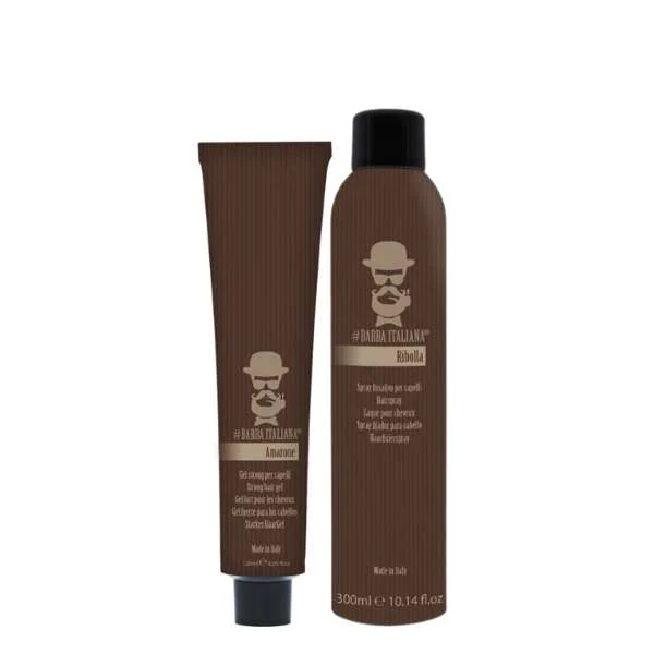 KIT STYLING FORTE UOMO – AMARONE – GEL STRONG 120 ML. + RIBOLLA – SPRAY FISSATIVO PER CAPELLI 300 ML