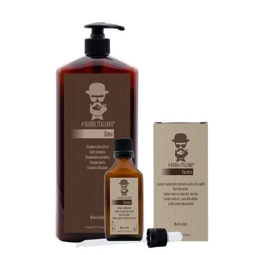 KIT ANTICADUTA PROFESSIONALE BARBA ITALIANA – SHAMPOO ENEA 1000 ML + LOZIONE FARNESE