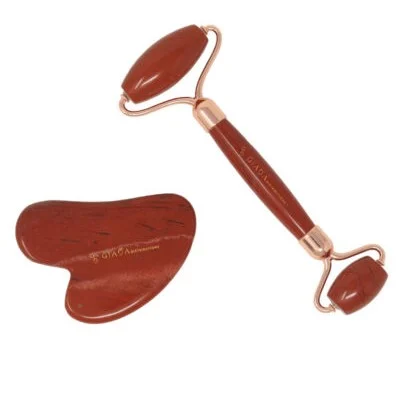 GIADA DISTRIBUTIONS Set Gua Sha e Roller in Diaspro Rosso