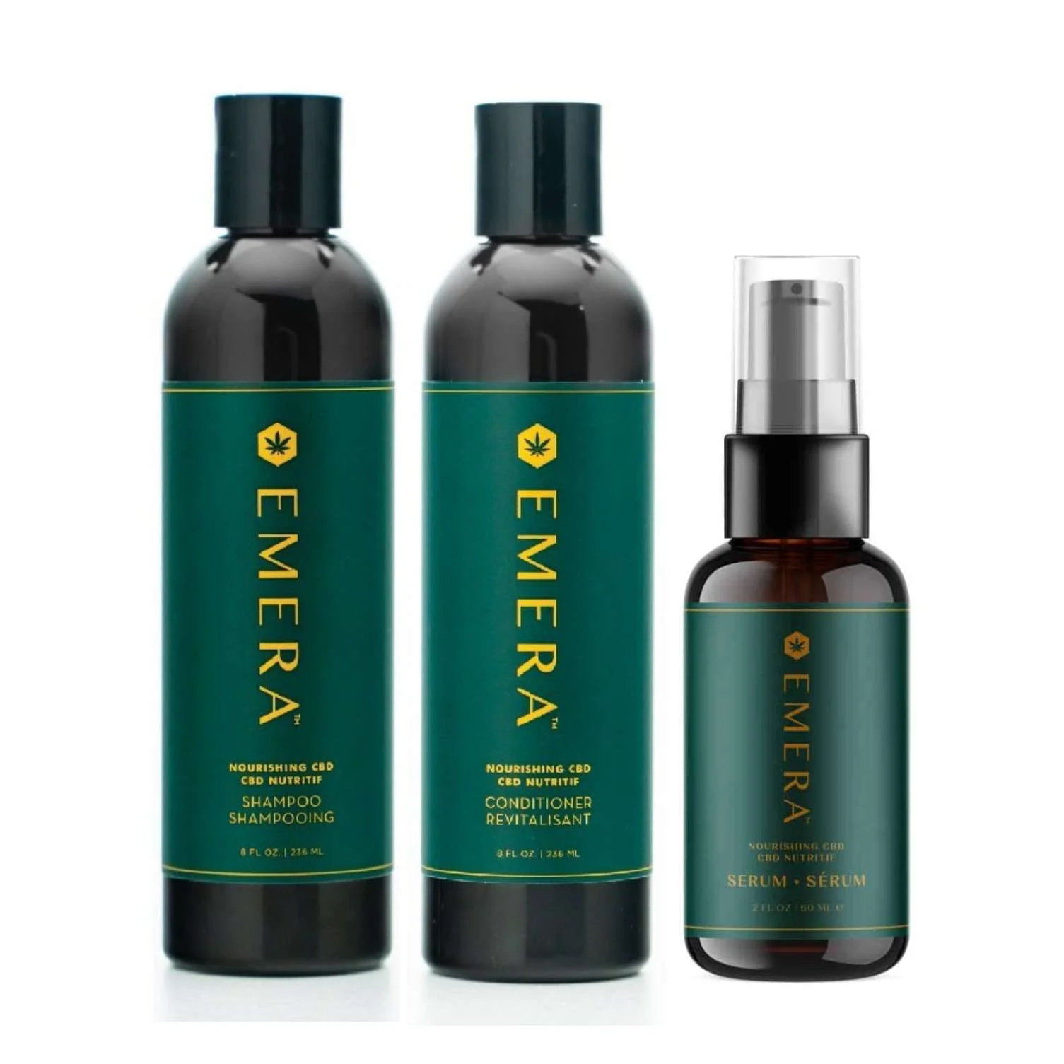 EMERA SHAMPOO 296 ML, CONDITIONER 296 ML & SERUM 60 ML. NOURISHING CBD