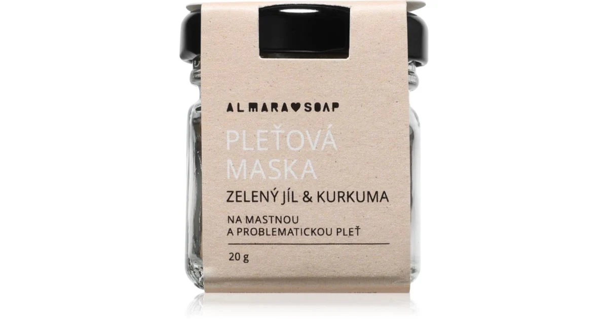Almara Soap Green Clay & Turmeric Maschera Detergente Viso Per Pelli Grasse E Problematiche 20 G
