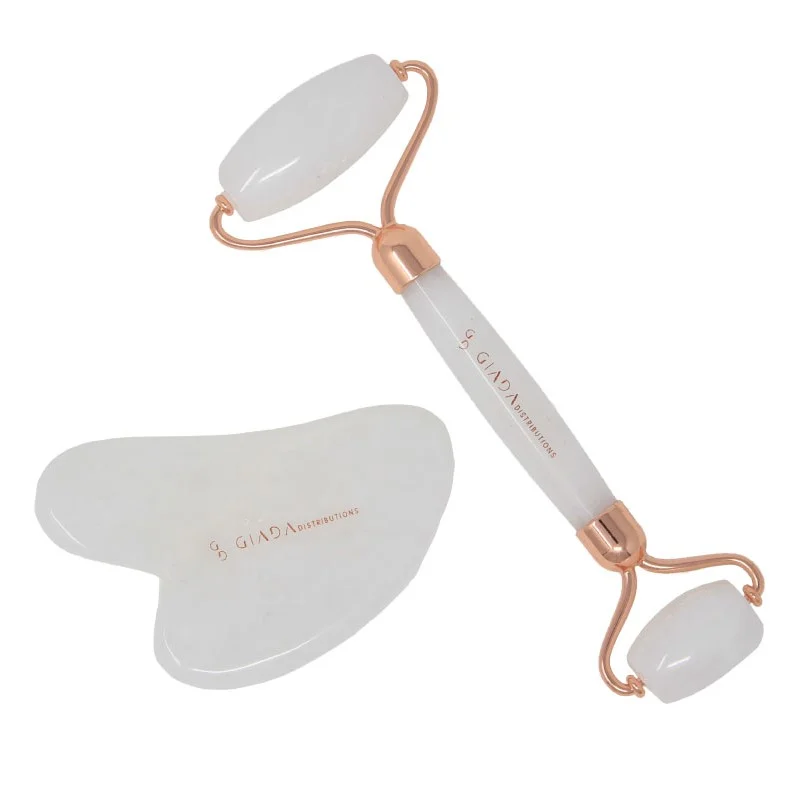 GIADA DISTRIBUTIONS Set Gua Sha e Roller in Giada Bianca