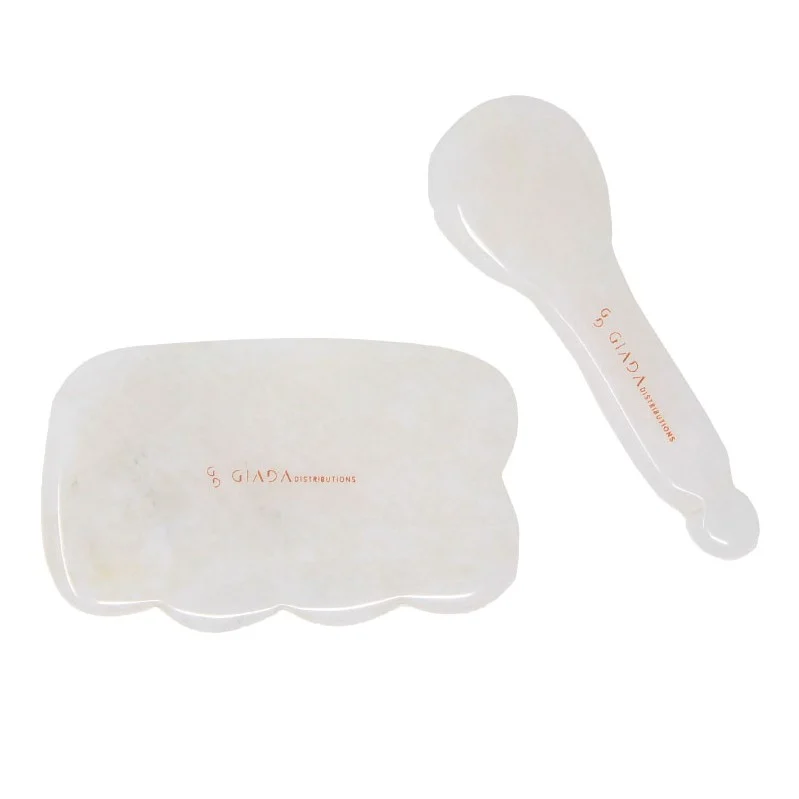 GIADA DISTRIBUTIONS Set Gua Sha Nuvoletta e Cucchiaio in Giada Bianca