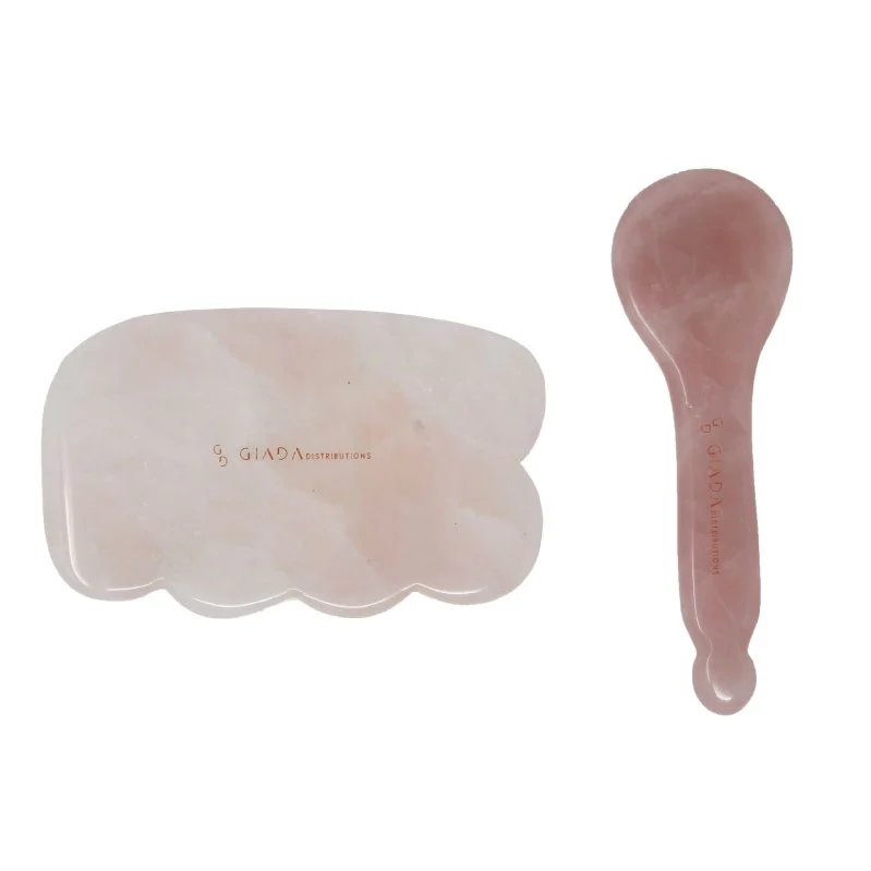 GIADA DISTRIBUTIONS Set Gua Sha Nuvoletta e Cucchiaio in Quarzo Rosa