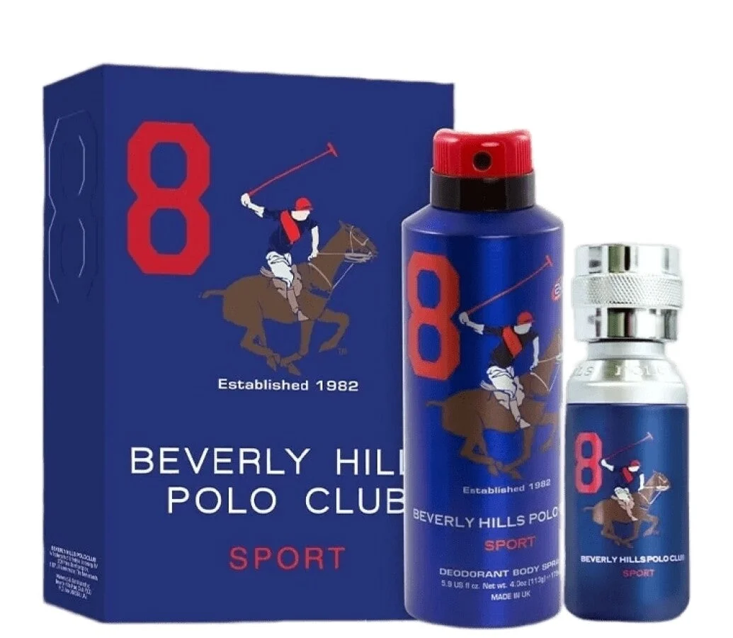 Set regalo Beverly Hills Polo Club: 1982 - Sport 8, Eau de toilette, da uomo, 100 ml + 1982 - Sport 8, antitraspirante, deodorante spray, da uomo, 175 ml