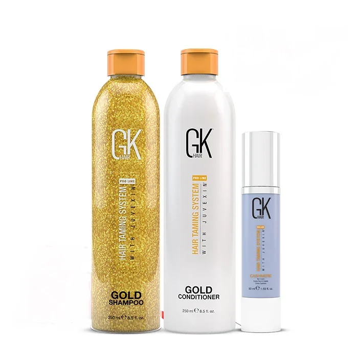 GK HAIR GLOBAL KERATIN PACK SHINE YOUR HAIR: GOLD SHAMPOO + GOLD CONDITIONER + CASHMERE