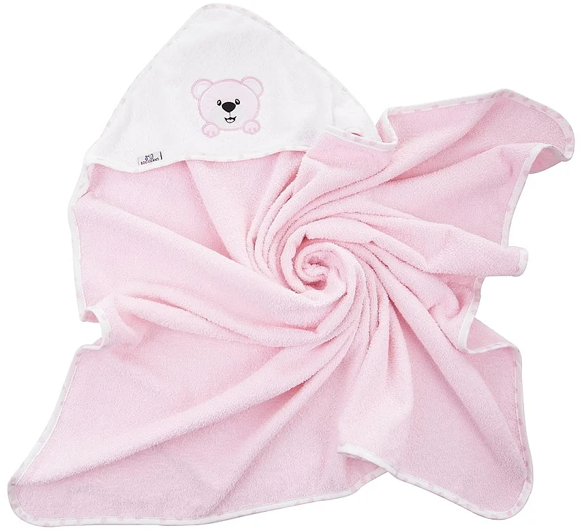 Asciugamano con cappuccio per bambini, 100% cotone, rosa con orsetto, 100x100 cm