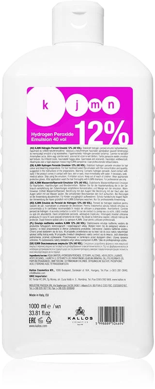 Kallos Kjmn Professional Hydrogen Peroxide Emulsione Attivatore 12% 40 Vol. Per Uso Professionale 1000 Ml