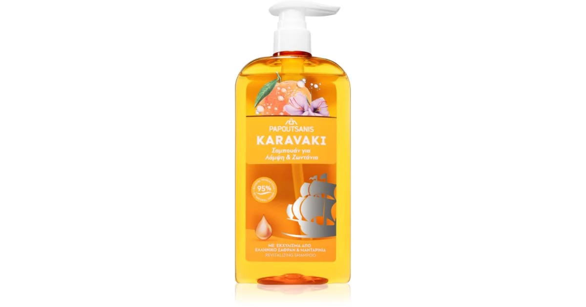 PAPOUTSANIS Karavaki Shine & Vitality shampoo per capelli brillanti e morbidi 600 ml