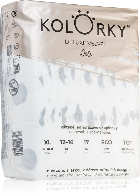 Kolorky Deluxe Velvet Dots pannolini ECO usa e getta taglia XL 12-16 kg 17 pezzi