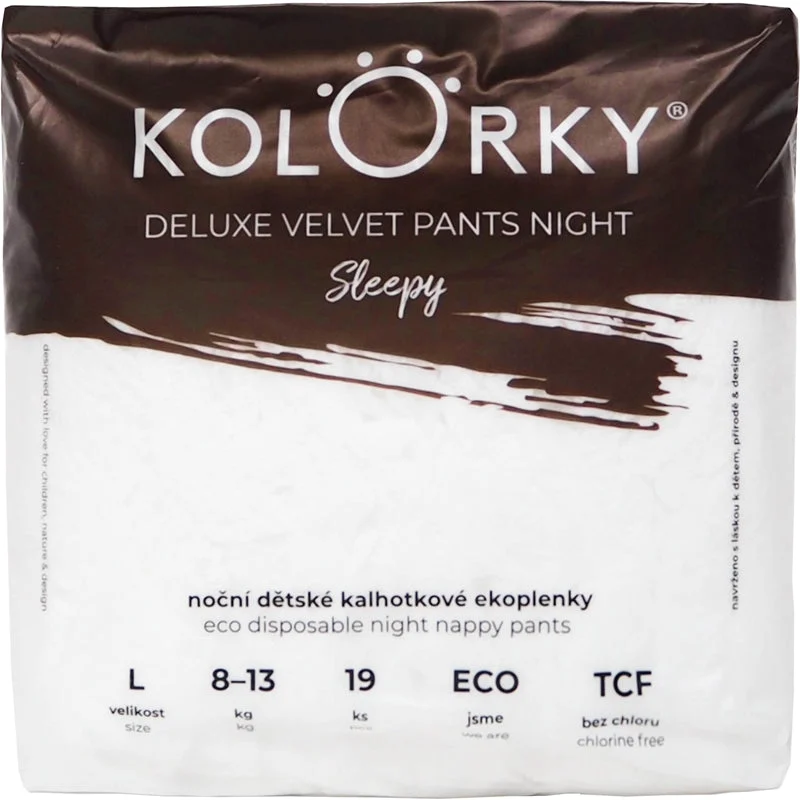 Kolorky Deluxe Velvet Pants Night Sleepy pannolini a mutandina usa e getta per la notte L 8-13 kg 19 pezzi