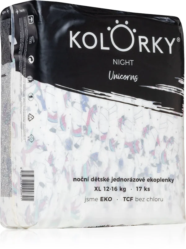 Kolorky Night Unicorn pannolini ECO usa e getta per una protezione completa durante la notte taglia XL 12-16 Kg 17 pezzi