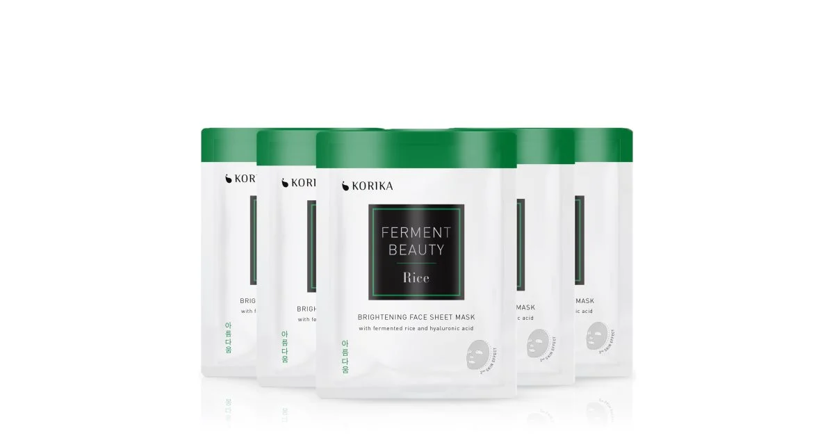 KORIKA FermentBeauty Set di 5 Maschere Viso Illuminante in tessuto con Riso Fermentato e Acido Ialuronico