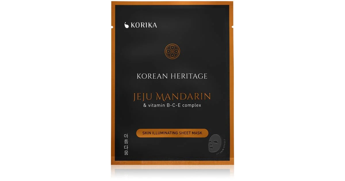 KORIKA Korean Heritage Maschera illuminante per la pelle in tessuto con complesso di mandarino e vitamina B di Jeju 25 g