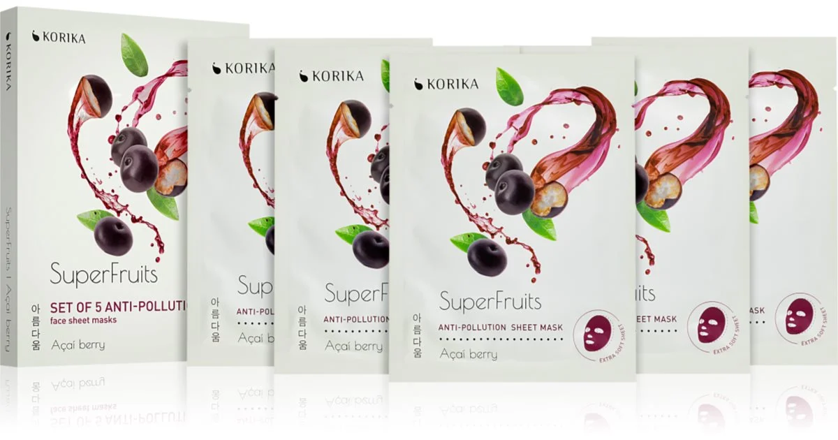 KORIKA SuperFruits Acai Berry - Set di 5 maschera per il viso anti pollution
