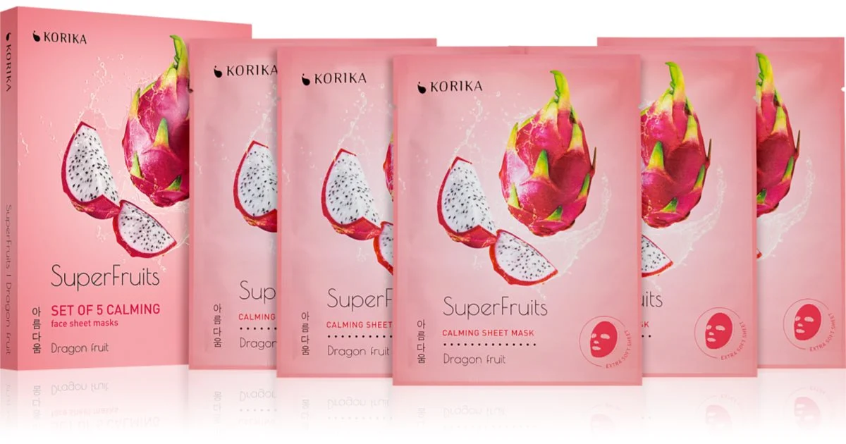 KORIKA SuperFruits Dragon Fruit - Set di 5 maschere per il viso calmanti con effetto lenitivo