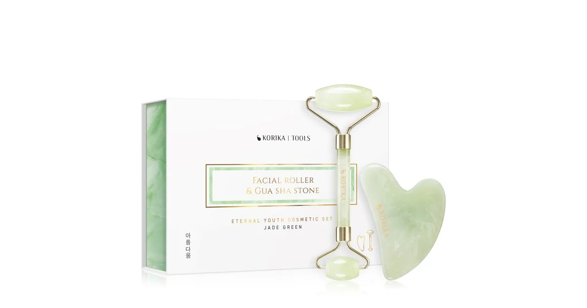 KORIKA Tools Roller & Gua Sha rullo per massaggi per il viso e attrezzi per i massaggi Verde giada
