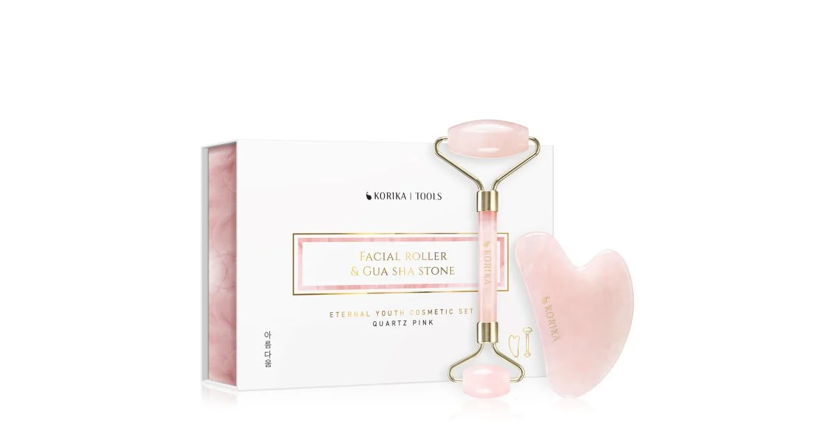 KORIKA Tools Roller & Gua Sha rullo per massaggi per il viso e attrezzi per i massaggi quarzo rosa