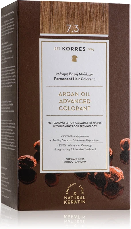 Korres Argan Oil tinta permanente per capelli con olio di argan colore 7.3 Biondo dorato/miele