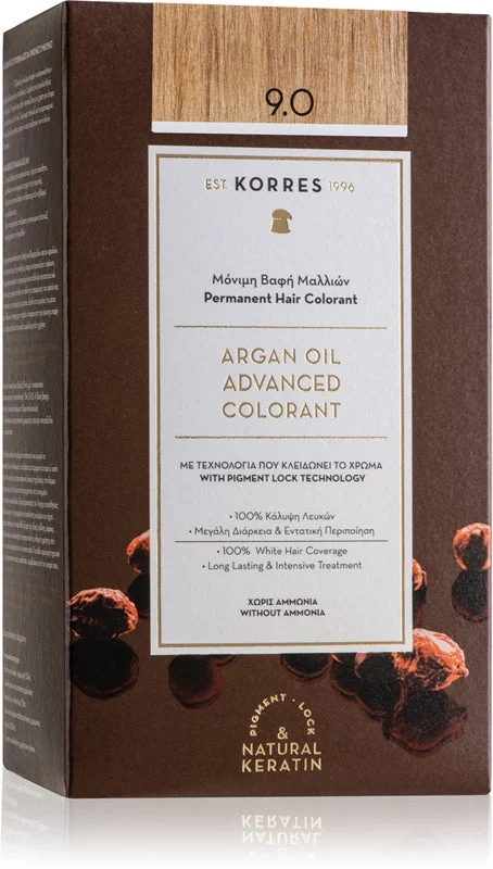Korres Argan Oil tinta permanente per capelli con olio di argan colore 9.0 biondo chiarissimo
