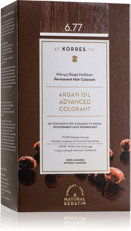 Korres Argan Oil tinta permanente per capelli con olio di argan colore 6.77 Gianduja