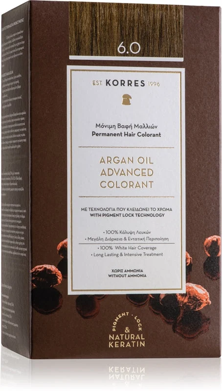 Korres Argan Oil tinta permanente per capelli con olio di argan colore 6.0biondo scuro 50 ml