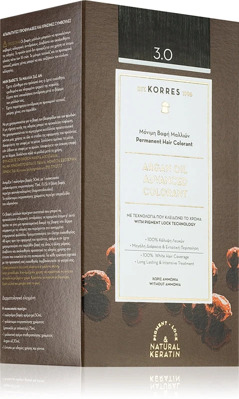 Korres Argan Oil tinta permanente per capelli con olio di argan colore 3.0 castano scuro