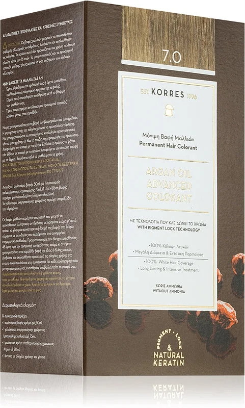 Korres Argan Oil tinta permanente per capelli con olio di argan colore 7.0 biondo