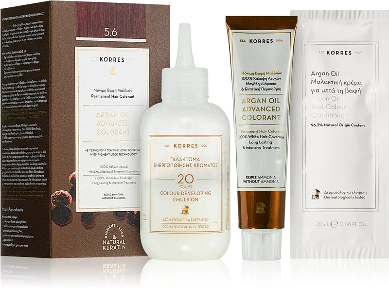 Korres Argan Oil tinta permanente per capelli con olio di argan colore 5.6 Castano chiaro rosso 50 ml