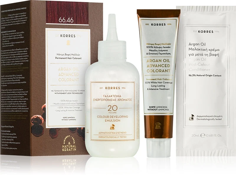 Korres Argan Oil tinta permanente per capelli con olio di argan colore 66.46 Rosso Borgogna Intenso 50 ml