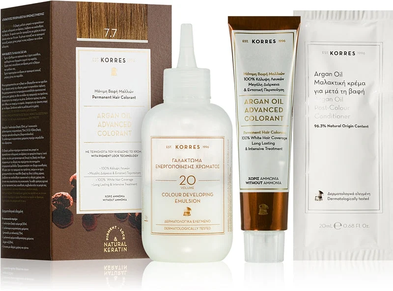Korres Argan Oil tinta permanente per capelli con olio di argan colore 7.7 Moka 50 ml