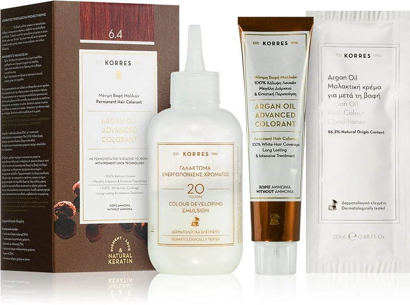 Korres Argan Oil tinta permanente per capelli con olio di argan colore 6.4 Biondo Scuro Rame 50 ml