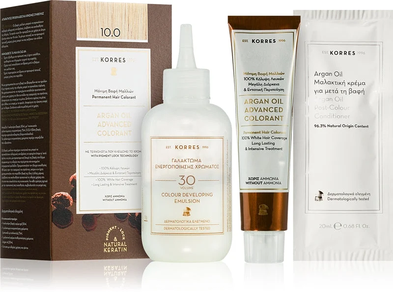 Korres Argan Oil tinta permanente per capelli con olio di argan colore 10.0 Biondo platino 50 ml